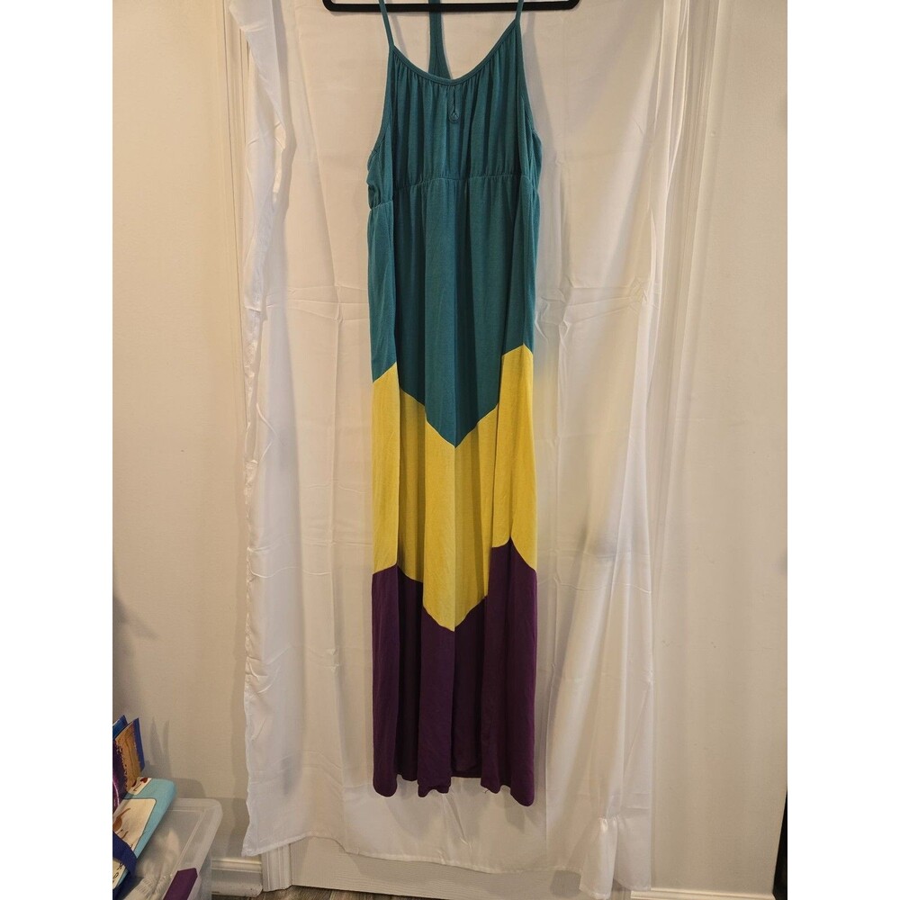 Mossimo Supply Co. Chevron Colorblock Maxi Dress Teal Yellow Purple XL